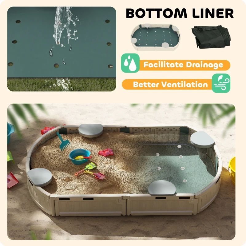 Outsunny Kids Sandbox with Cover, Seat, Sandbox Outdoor for Backyard, Cream White