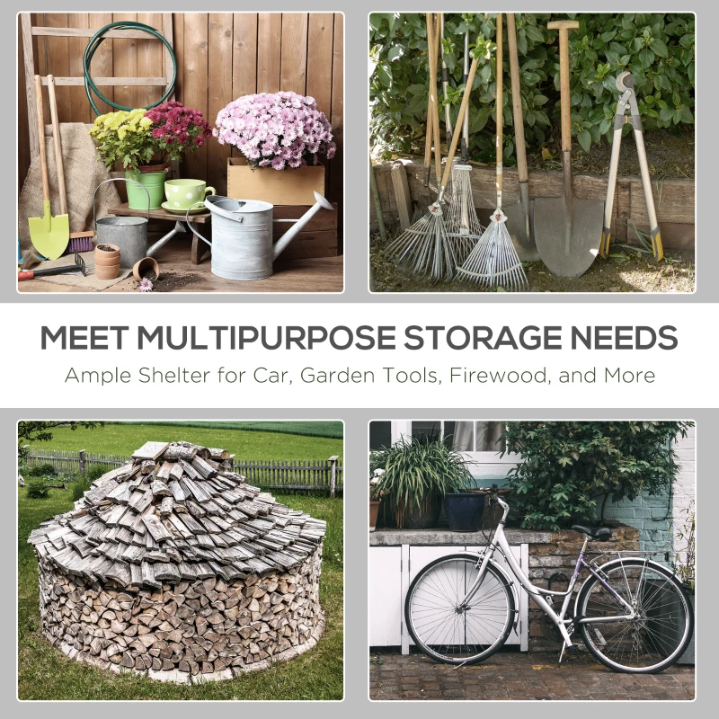 Outsunny 9.2' x 7.9' Garden Storage Tent, Patio Storage Shelter w/ Metal Frame and Double Zipper Doors, Dark Grey