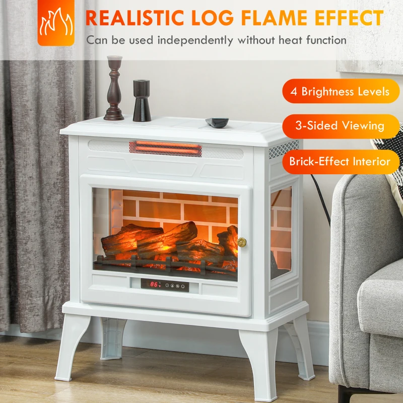 HOMCOM 24" Electric Fireplace Stove, 1000W/1500W Freestanding Fireplace Heater with Overheat Protection, Remote Control, White