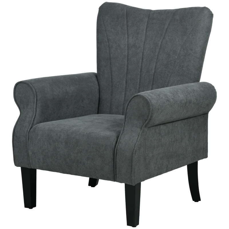 HOMCOM Fabric Armchair, Modern Accent Chair with Wood Legs for Living Room, Bedroom, Home Office, Dark Grey