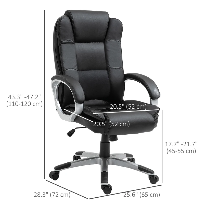 Vinsetto High Back Executive Office Chair Adjustable Desk Seat Swivel PU Leather Computer Chair with Padded Armrests