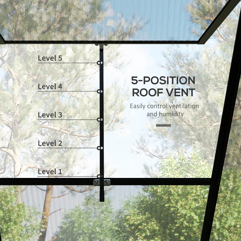 Outsunny 6' x 4' Walk-in Polycarbonate Greenhouse, Lean-to Aluminum Green House with Rain Gutter and Foundation, Black