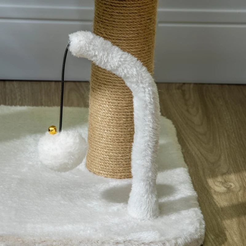 PawHut Cat Tower Condo for Indoor Cats, Small Cat Tree with Jute Scratching Posts, Top Perch, Dangling Balls, White