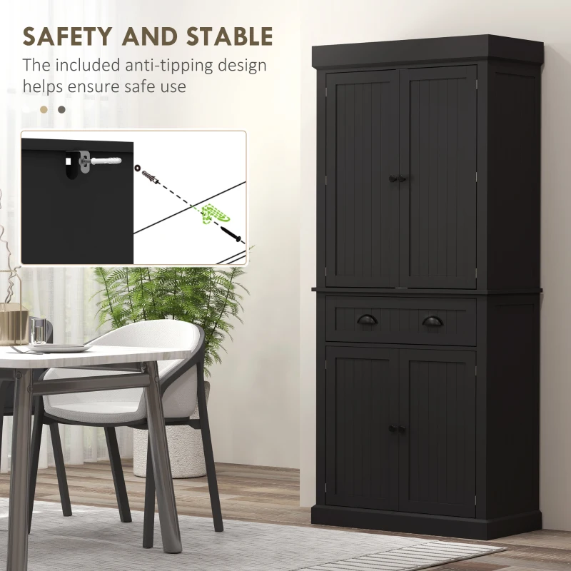 HOMCOM 71" Kitchen Pantry Cabinet with LED Lights, 6 Door Shelves, a Drawer and 4 Adjustable Shelves, Black