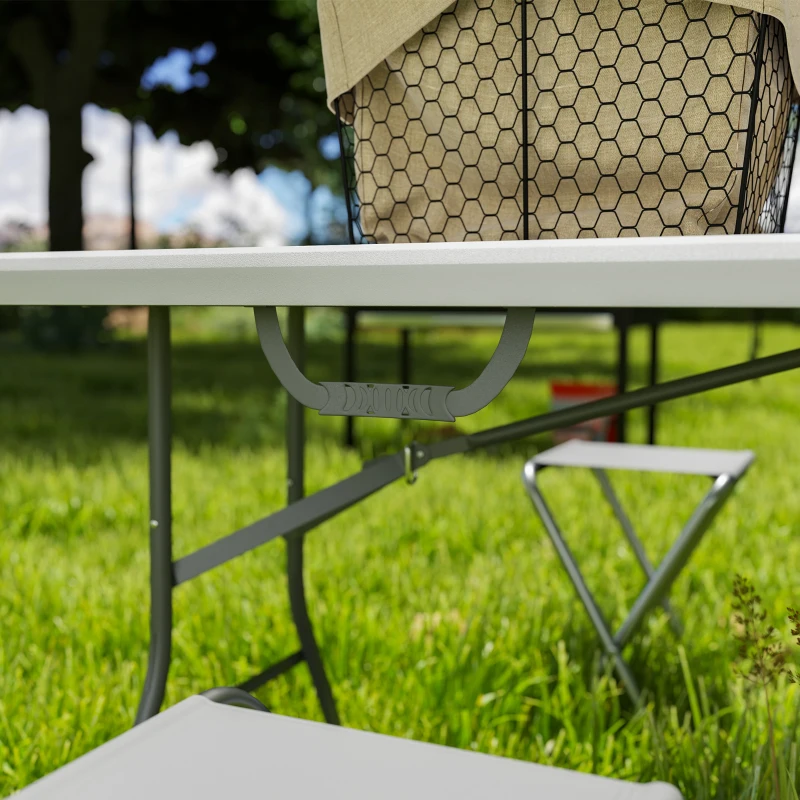 Outsunny 6ft Folding Table, Portable Plastic Camping Table with Carrying Handle, Outdoor Indoor Picnic Table for Party, BBQ