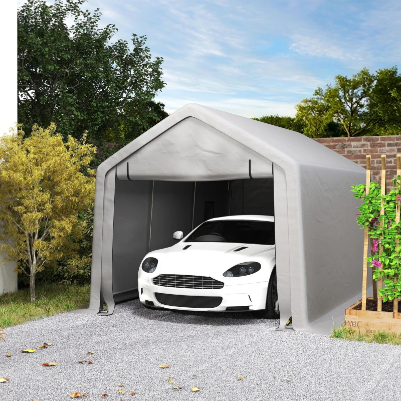 Outsunny Heavy Duty Carport, 10 x 17 ft Portable Garage with Roll-up Zipper Door for Motorcycle Garden Storage, Grey