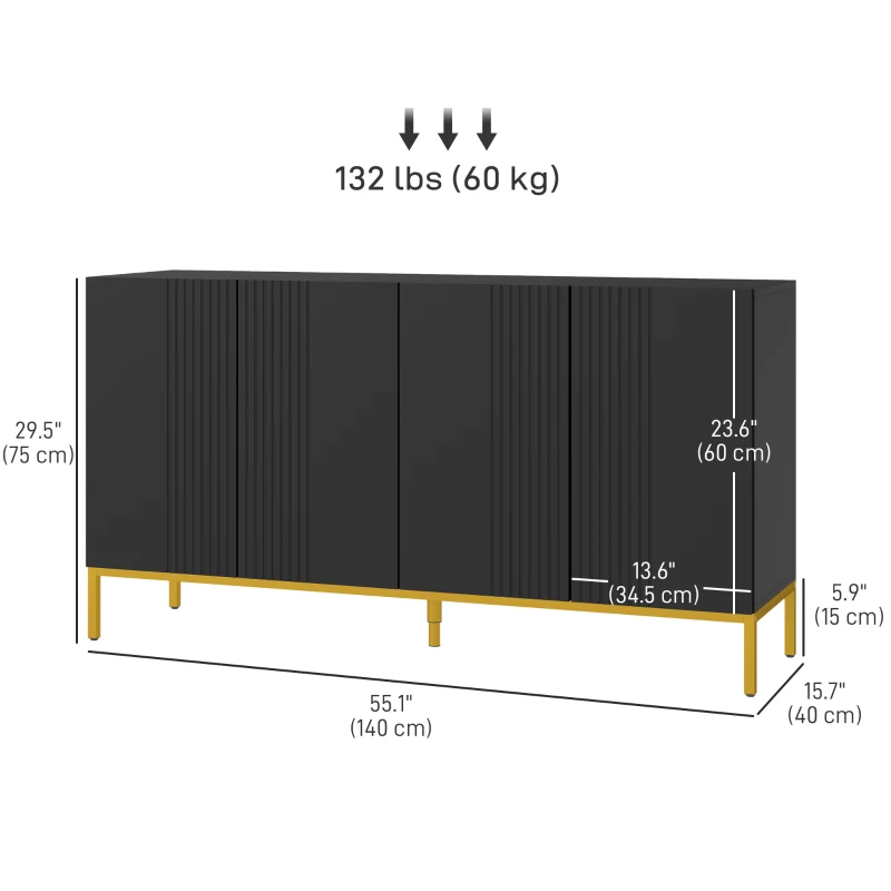 HOMCOM Sideboard Storage Cabinet with Adjustable Shelves, Soft-Close Doors, Kitchen Buffet Cabinet for Dining Room, Black