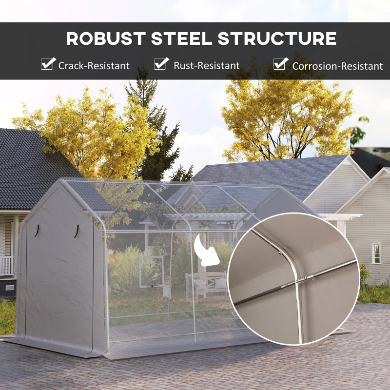 Outsunny Heavy Duty Carport, 10 x 17 ft Portable Garage with Roll-up Zipper Door for Motorcycle Garden Storage, Grey