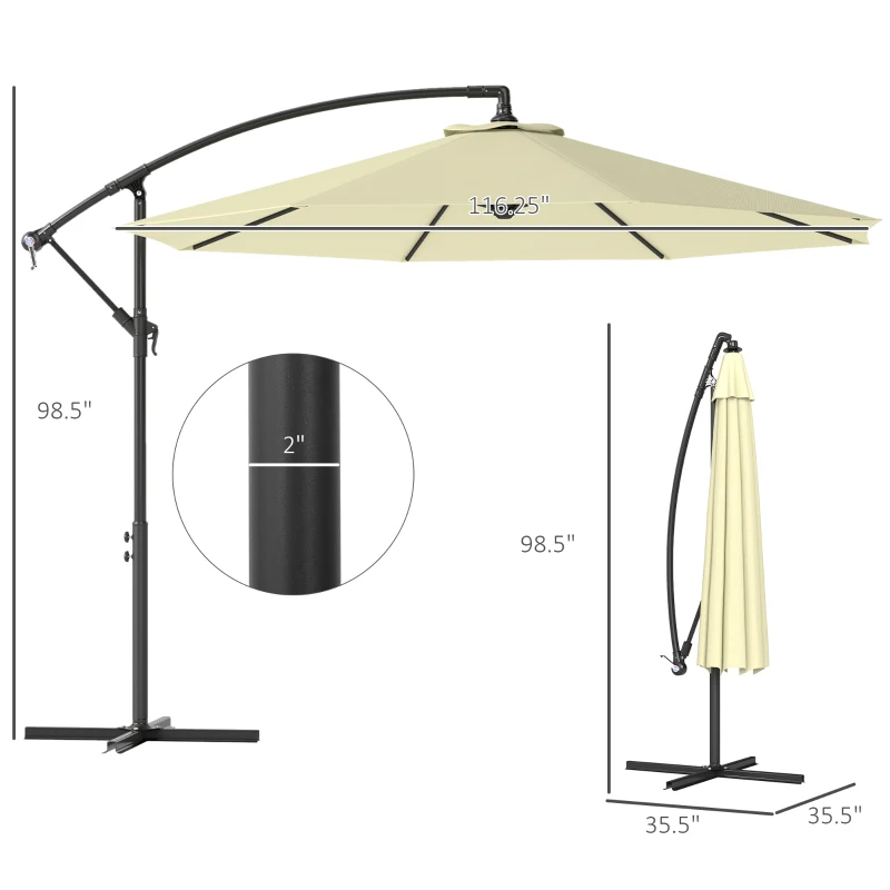 Outsunny 10' Cantilever Tilt Offset Patio Umbrella w/ UV & Water Safe Material & Cross Base (Weight Not Included), Beige