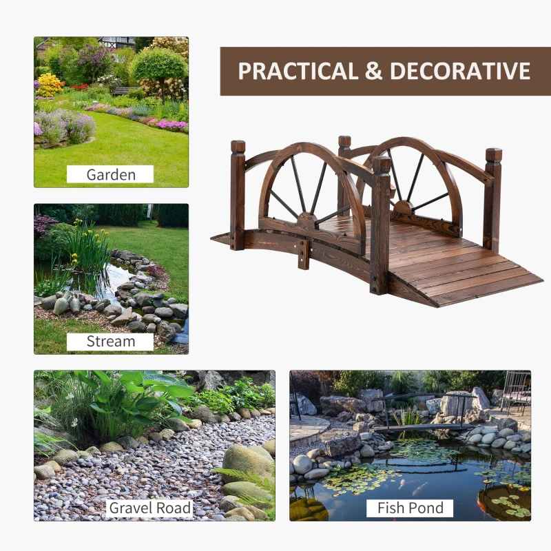 Outsunny Wooden Garden Bridge, Decorative Arc Footbridge with Safety Guardrail