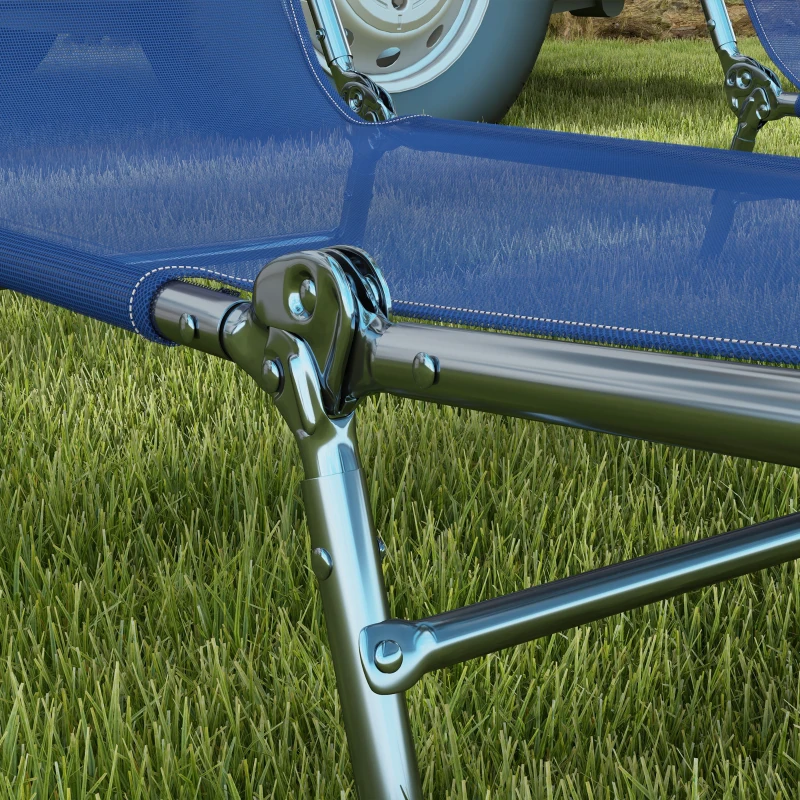 Outsunny Set of 2 Folding Chaise Lounge Chairs, Outdoor Poolside Sun Tanning Chairs w/ Pillow, Reclining Backrest, Dark Blue