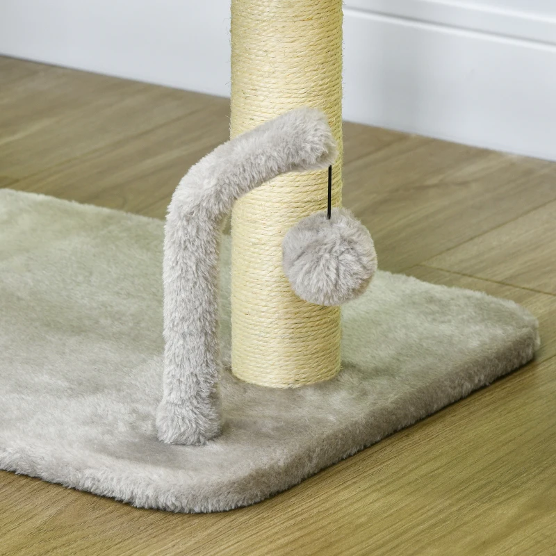 PawHut Cat Tower Condo for Indoor Cats, Small Cat Tree with Sisal Scratching Posts, Top Perch, Dangling Balls, Light Grey