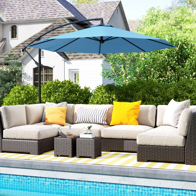 Outsunny 10' Cantilever Tilt Offset Patio Umbrella w/ UV & Water Safe Material & Cross Base (Weight Not Included), Blue