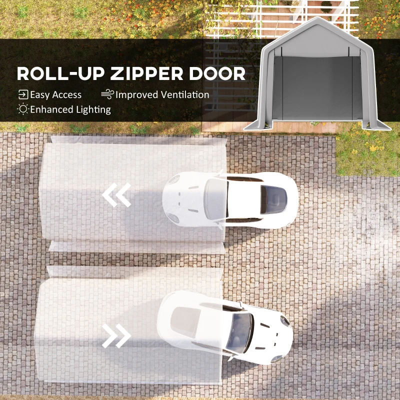 Outsunny Heavy Duty Carport, 10 x 17 ft Portable Garage with Roll-up Zipper Door for Motorcycle Garden Storage, Grey