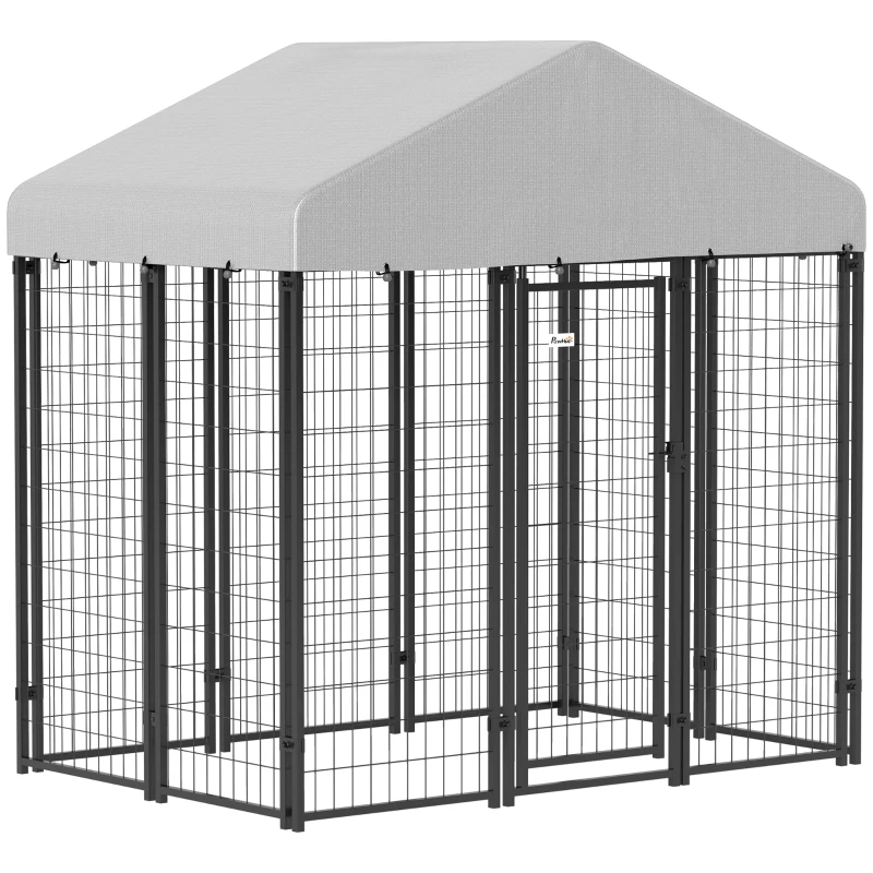 PawHut Outdoor Dog Kennel with Roof with Escape-proof Lock, UV-Resistant & Waterproof Cover, 5.9' x 4' x 6', Silver
