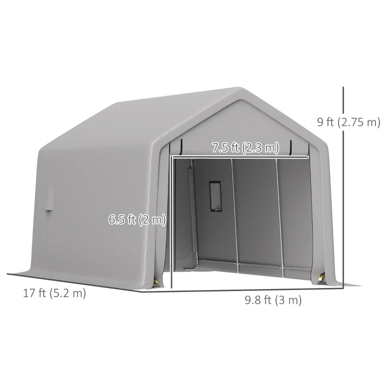Outsunny Heavy Duty Carport, 10 x 17 ft Portable Garage with Roll-up Zipper Door for Motorcycle Garden Storage, Grey