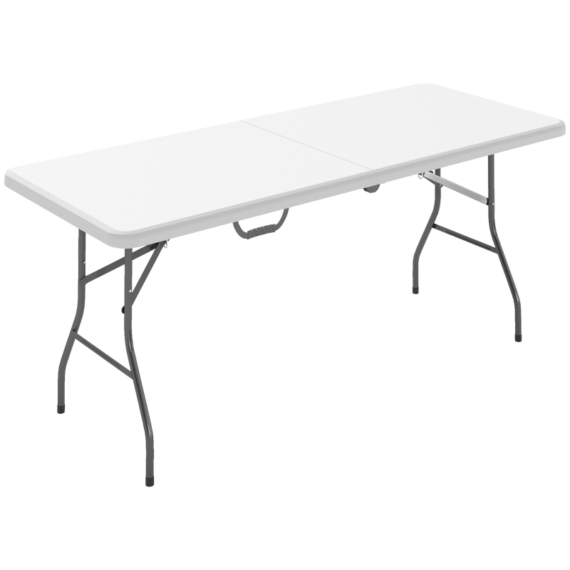 Outsunny 6ft Folding Table, Portable Plastic Camping Table with Carrying Handle, Outdoor Indoor Picnic Table for Party, BBQ