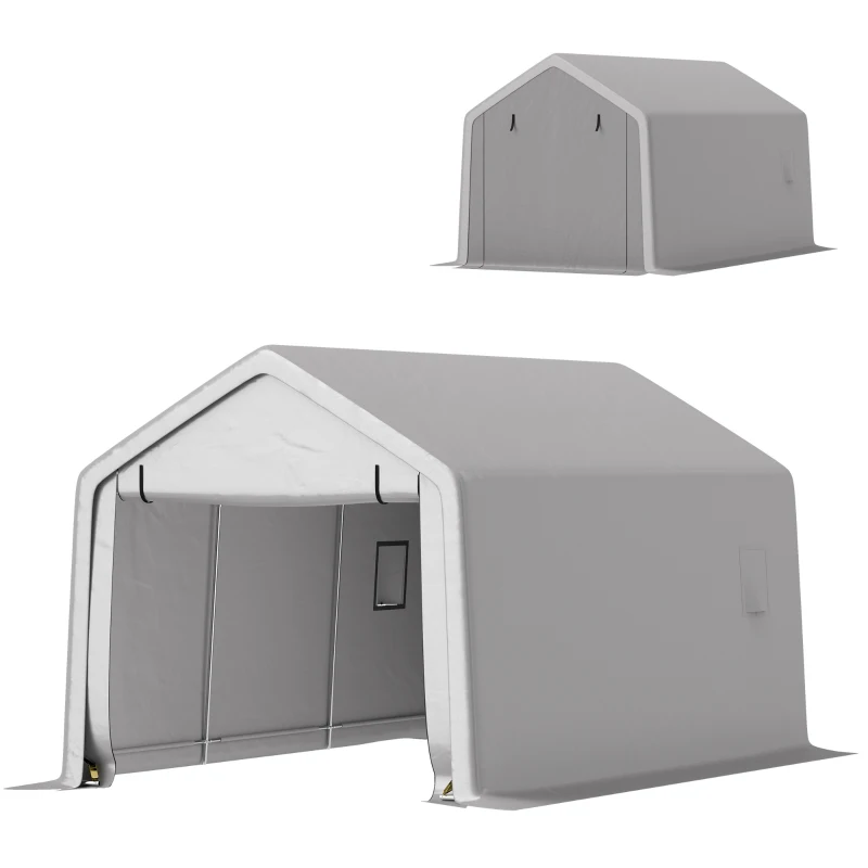 Outsunny Heavy Duty Carport, 10 x 17 ft Portable Garage with Roll-up Zipper Door for Motorcycle Garden Storage, Grey