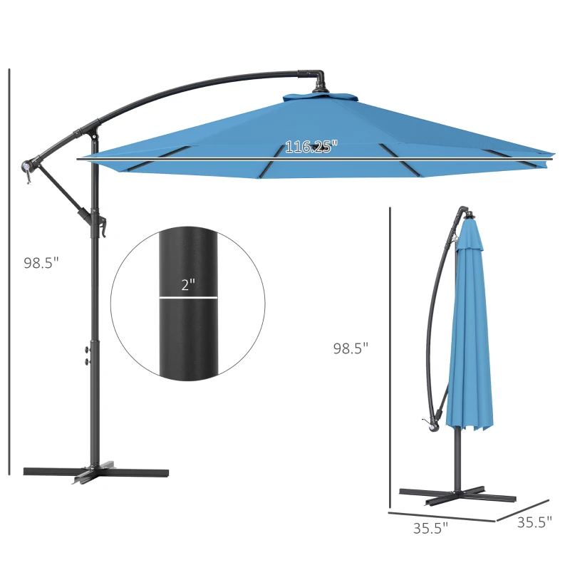 Outsunny 10' Cantilever Tilt Offset Patio Umbrella w/ UV & Water Safe Material & Cross Base (Weight Not Included), Blue