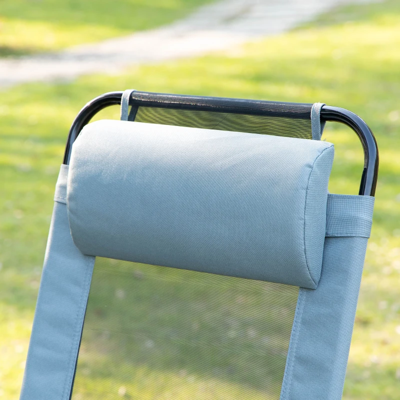 Outsunny Set of 4 Camping Chairs, Outdoor Folding Lounge Chair Set with 5 Level Adjustable Backrest, Removable Headrest, Armrest for Camping, Backyard, Grey