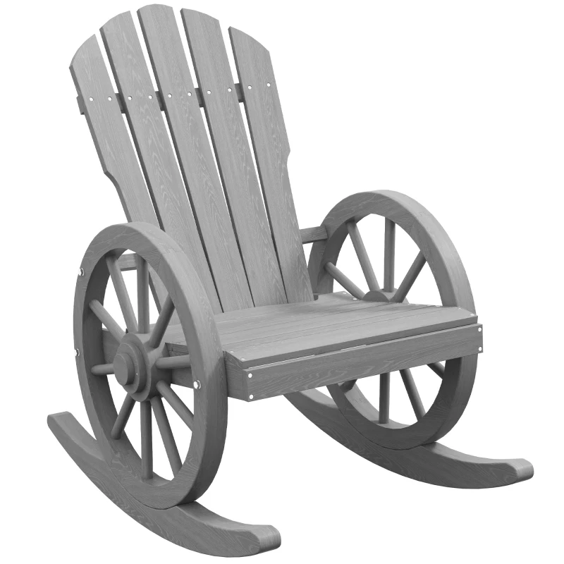 Outsunny Wooden Rocking Chair, Adirondack Rocker Chair w/ Slatted Design and Oversized Back, for Porch, and Garden, Gray