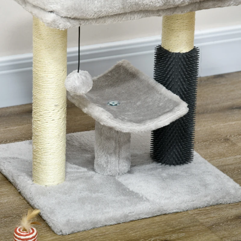 PawHut 19" Cat Tree with Sisal Scratching Post, Cat Tower Condo with Bed, Self Groomer, Perch, Dangling Ball, Grey