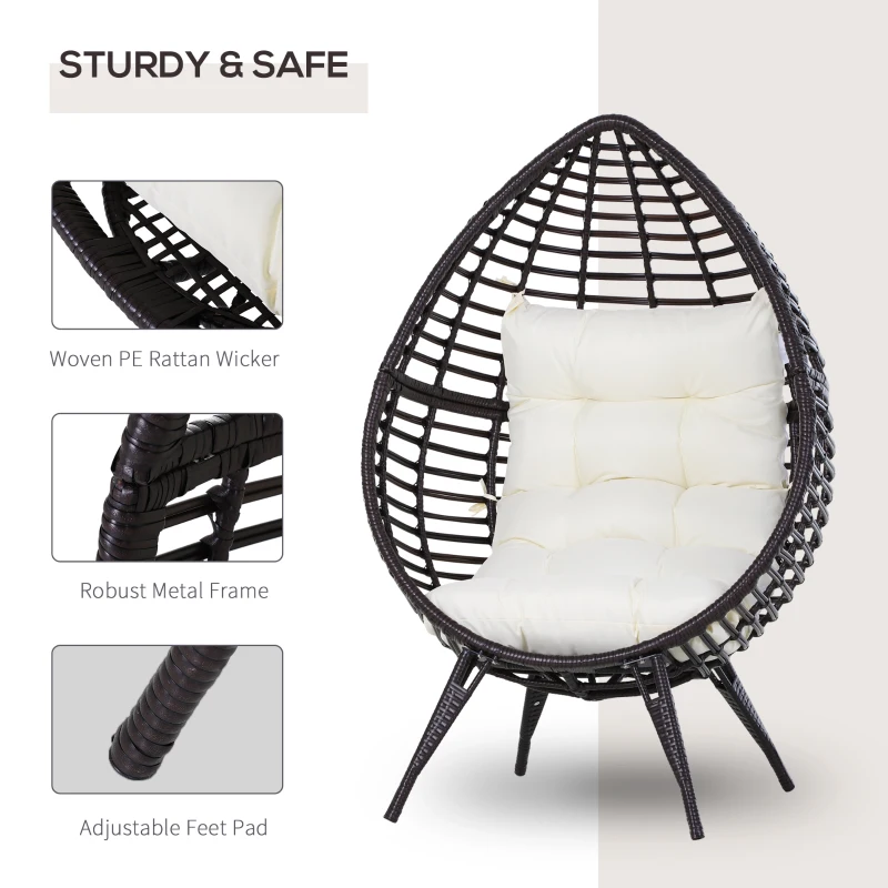 Outsunny Wicker Egg Chair with Trapezoidal Cushion 352lbs Capacity Rattan Egg Chair for Backyard Garden Coffee Brown