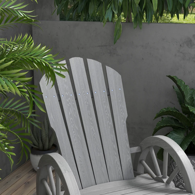 Outsunny Patio Wooden Rocking Chair, Wagon Outdoor Rocker Chair with Slatted Design and Wheel Armrests for Garden, Grey