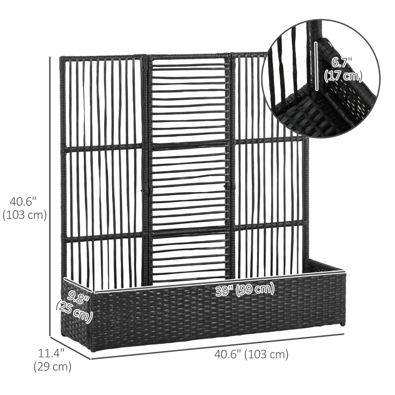 Outsunny Raised Garden Bed with Lattice Trellis, Rattan Outdoor Planter with Storage for Garden, Patio, Balcony, Black