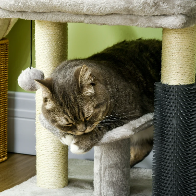PawHut 19" Cat Tree with Sisal Scratching Post, Cat Tower Condo with Bed, Self Groomer, Perch, Dangling Ball, Grey