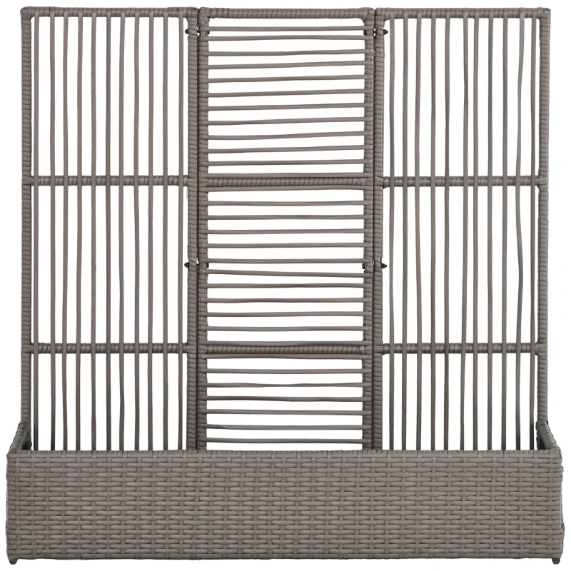 Outsunny Raised Garden Bed with Lattice Trellis, Rattan Outdoor Planter with Storage for Garden, Patio, Balcony, Grey