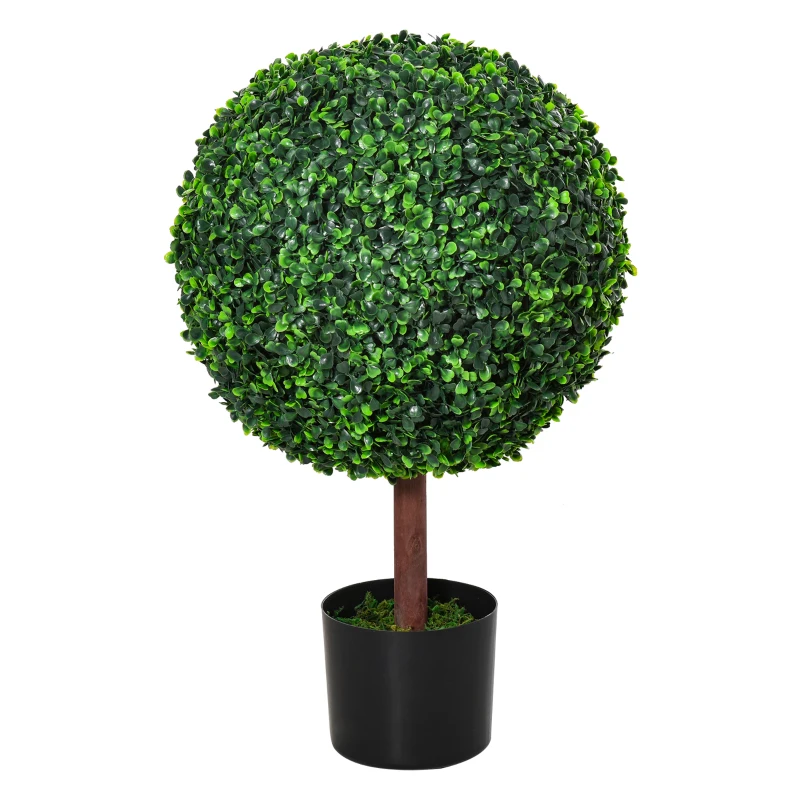 Outsunny 23.5" Artificial Boxwood Topiary Ball Tree, Fake Decorative Plant, Nursery Pot Included for Home, Balcony, Backyard and Garden