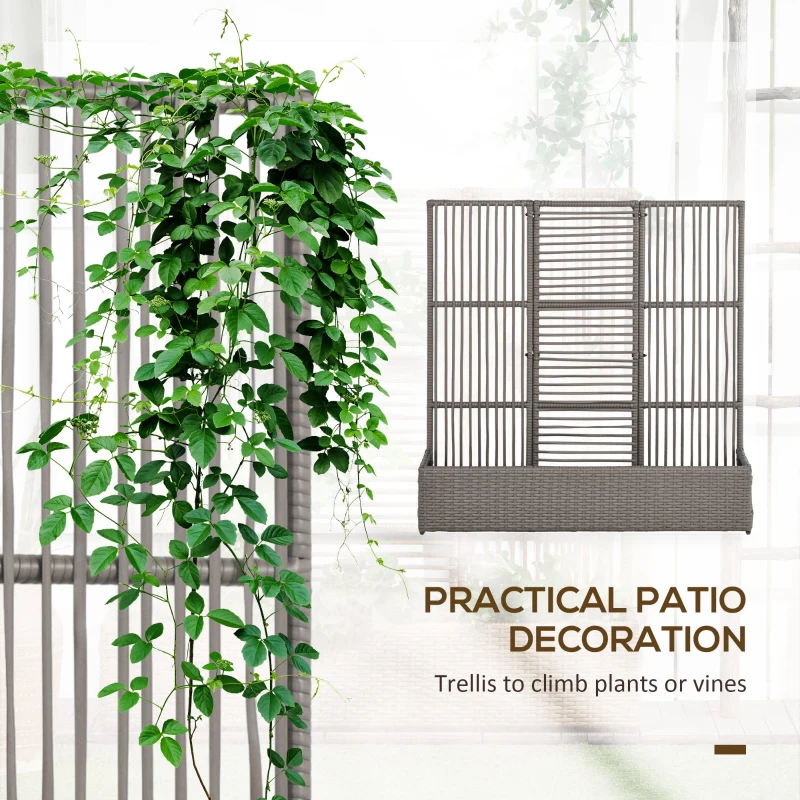 Outsunny Raised Garden Bed with Lattice Trellis, Rattan Outdoor Planter with Storage for Garden, Patio, Balcony, Grey