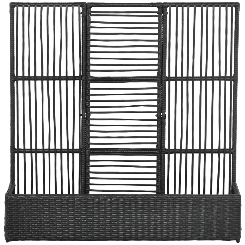 Outsunny Raised Garden Bed with Lattice Trellis, Rattan Outdoor Planter with Storage for Garden, Patio, Balcony, Black