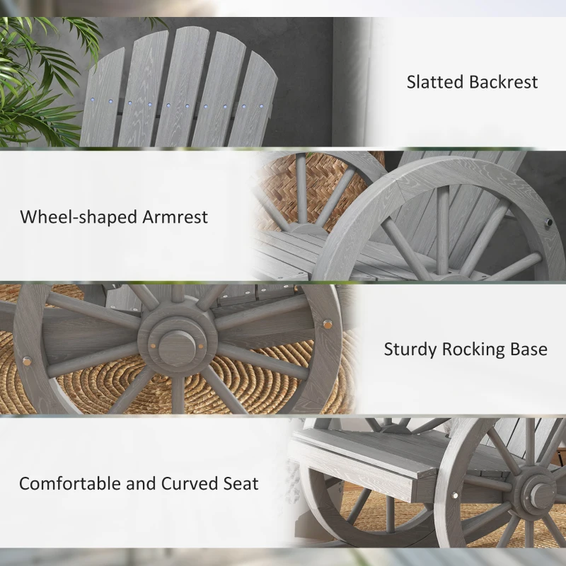 Outsunny Wooden Rocking Chair, Adirondack Rocker Chair w/ Slatted Design and Oversized Back, for Porch, and Garden, Gray