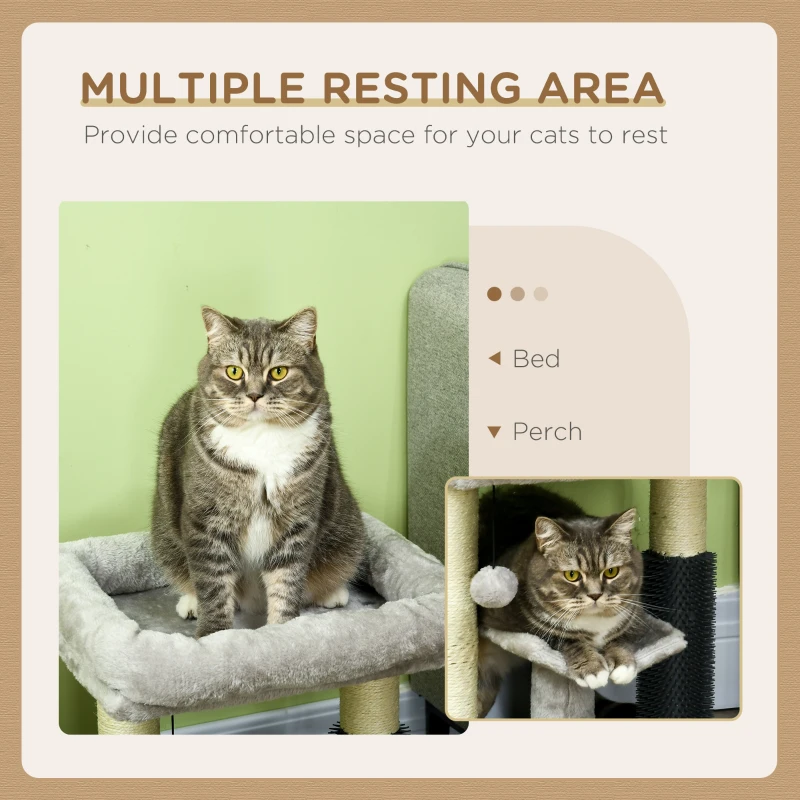 PawHut 19" Cat Tree with Sisal Scratching Post, Cat Tower Condo with Bed, Self Groomer, Perch, Dangling Ball, Grey