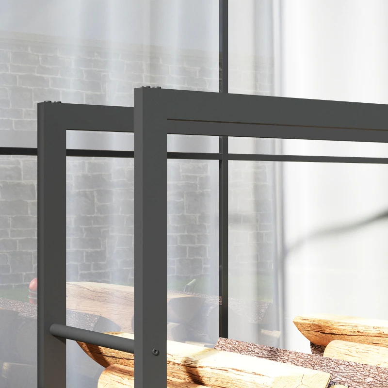 Outsunny Outdoor Firewood Rack with Wheels Heavy Duty Steel Wood Log Storage Stacker for Fireplace, Black