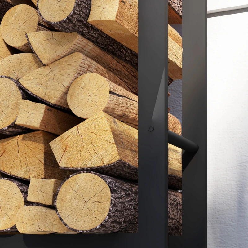 Outsunny Outdoor Firewood Rack with Wheels Heavy Duty Steel Wood Log Storage Stacker for Fireplace, Black