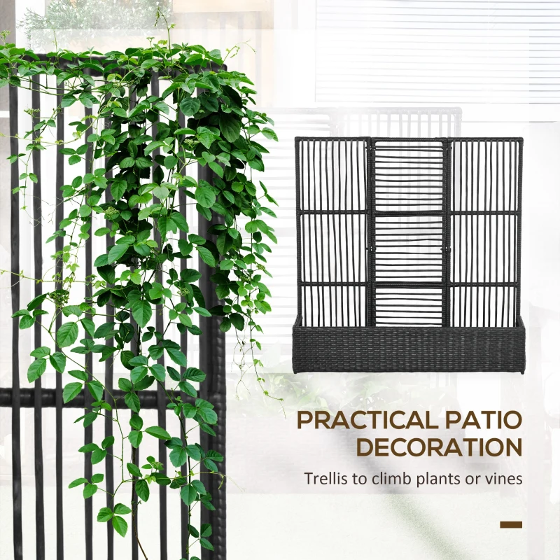 Outsunny Raised Garden Bed with Lattice Trellis, Rattan Outdoor Planter with Storage for Garden, Patio, Balcony, Black