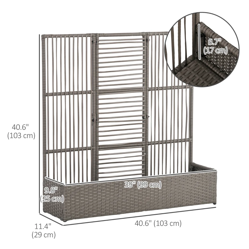 Outsunny Raised Garden Bed with Lattice Trellis, Rattan Outdoor Planter with Storage for Garden, Patio, Balcony, Grey
