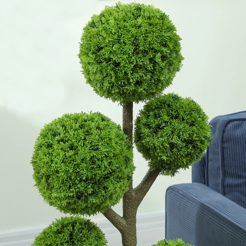 HOMCOM 43.3" Artificial Ball Cypress Topiary Tree, Fake Plant in Pot for Indoor Outdoor Living Room Green