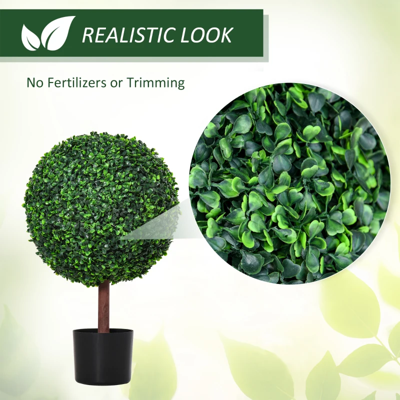 Outsunny 23.5" Artificial Boxwood Topiary Ball Tree, Fake Decorative Plant, Nursery Pot Included for Home, Balcony, Backyard and Garden