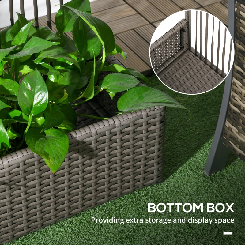 Outsunny Raised Garden Bed with Lattice Trellis, Rattan Outdoor Planter with Storage for Garden, Patio, Balcony, Grey