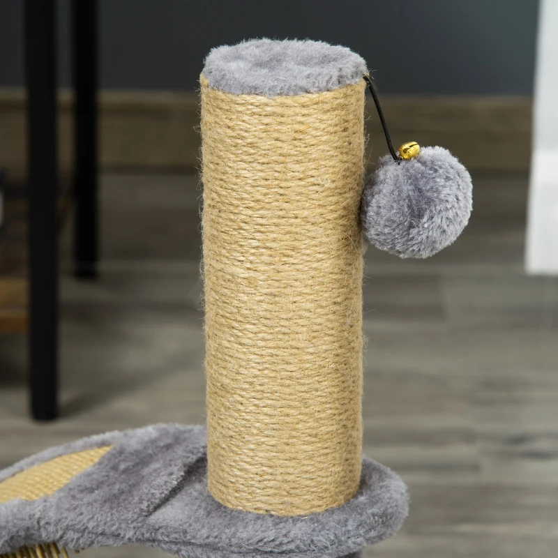 PawHut 17" Small Cat Tree with Jute Scratching Post, Curved Scratching Board, Dangling Ball with Bell, Grey