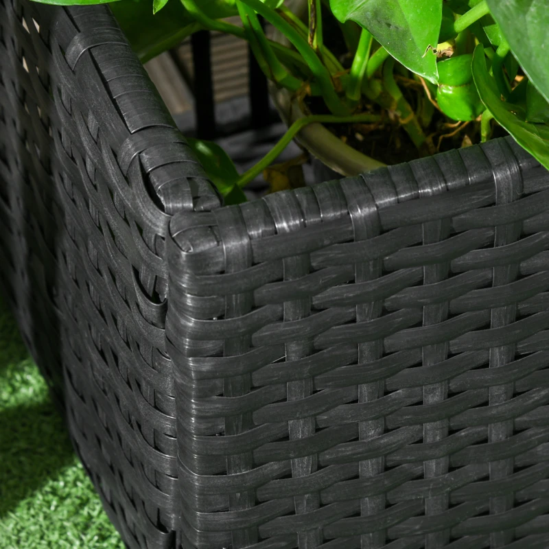 Outsunny Raised Garden Bed with Lattice Trellis, Rattan Outdoor Planter with Storage for Garden, Patio, Balcony, Black