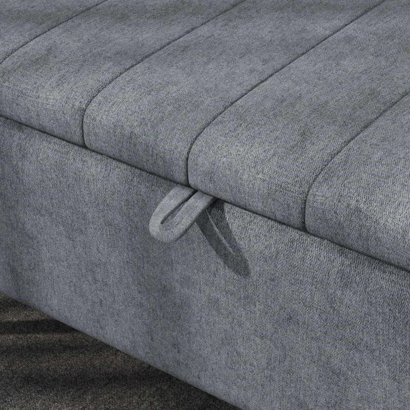HOMCOM 40" Ottoman with Storage, Linen Upholstered Storage Ottoman Bench with Steel Legs for Living Room, Bedroom Dark Grey