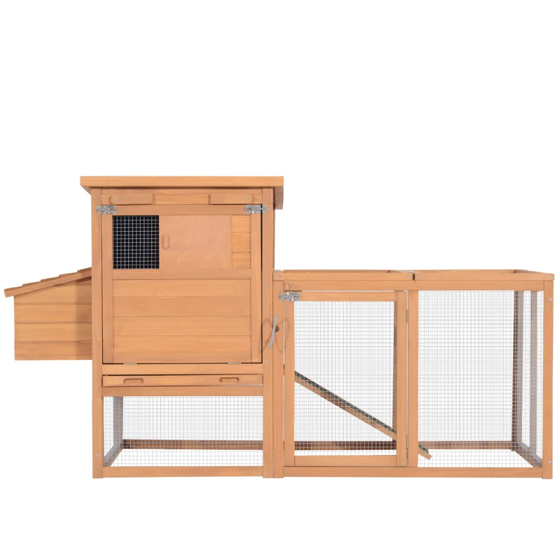 PawHut 75in Chicken Coop Wooden Hen House Rabbit Hutch Poultry Cage Pen Outdoor Backyard with Openable Top, Run Ladder