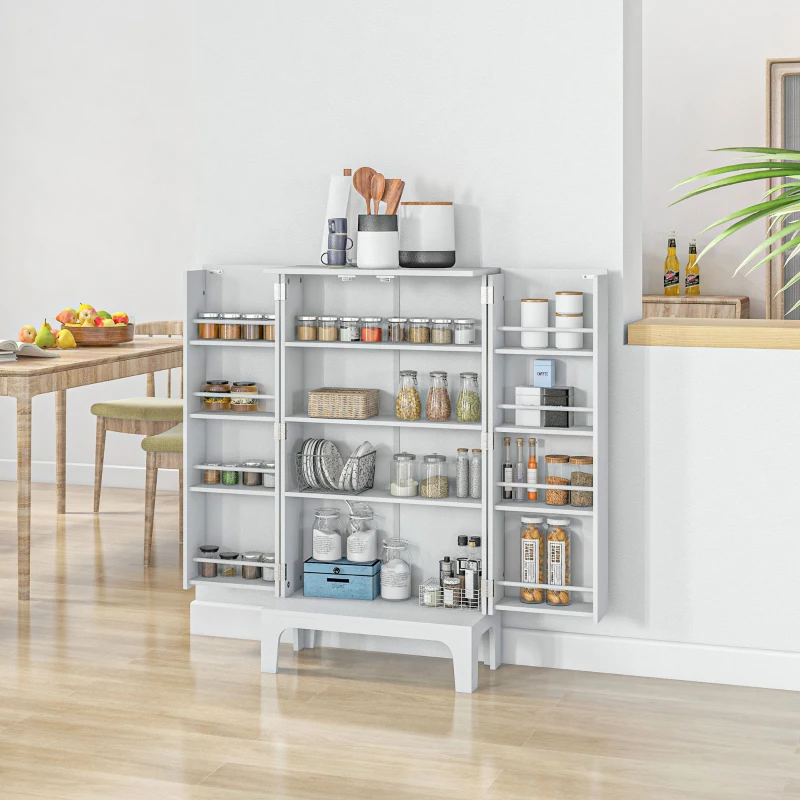 HOMCOM 44" Storage Cabinet, 2-Door Kitchen Pantry Cabinet with 4-tier Shelving, 8 Spice Racks and Adjustable Shelves