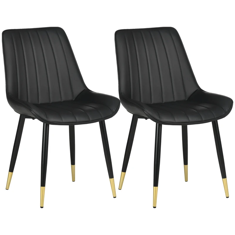 HOMCOM Dining Chairs Set of 2, Modern Kitchen Chair with PU Leather Upholstery and Steel Legs for Living Room, Bedroom, Black