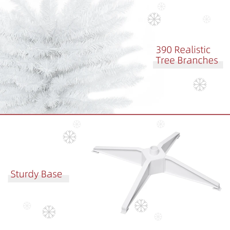 HOMCOM 6 FT Christmas Tree Classic Tree Holiday Indoor Decoration, with Stable Plastic Base, White